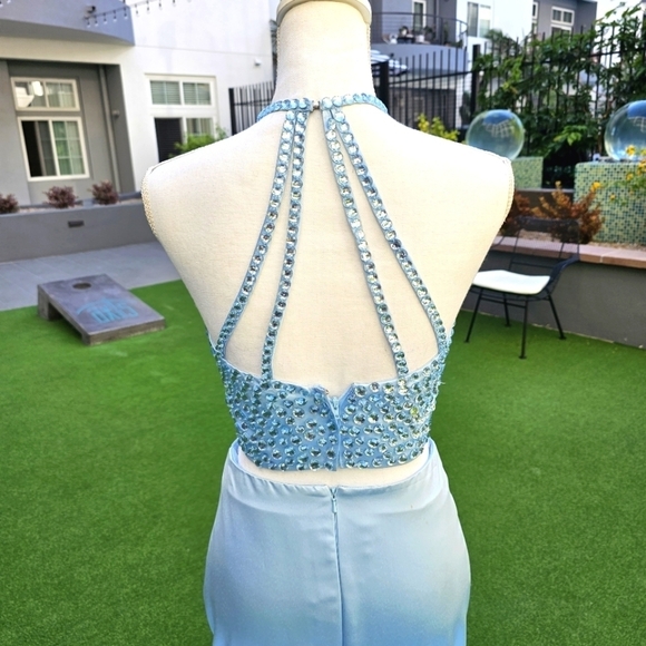 Sherri Hill Crystal Halter Gown Set ✦ Light Blue 2‑Piece Prom Dress w/ Train ✦ 4 - Picture 7 of 17